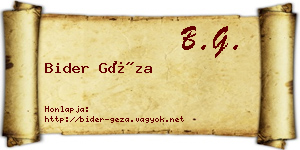 Bider Géza névjegykártya